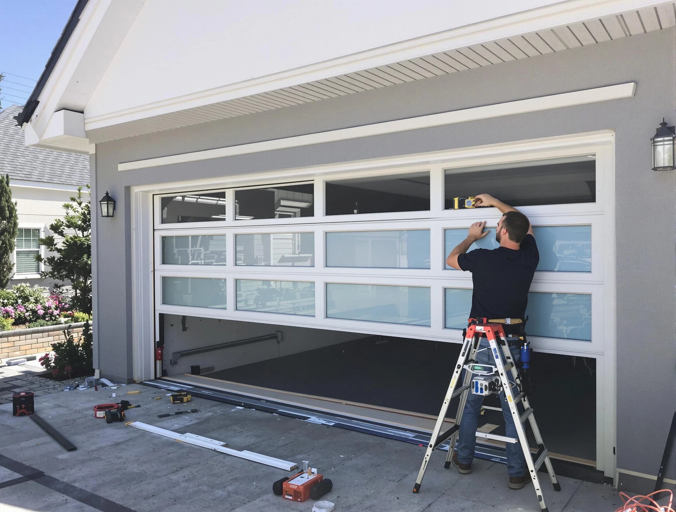 Belmont Garage Door Repair team performing garage door replacement in Belmont