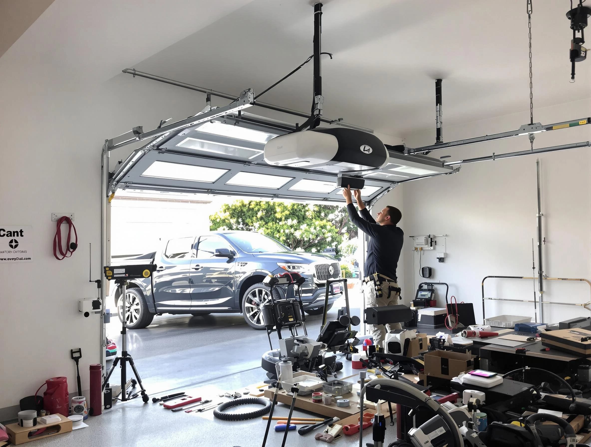 Belmont Garage Door Repair specialist installing smart garage door opener system in Belmont home