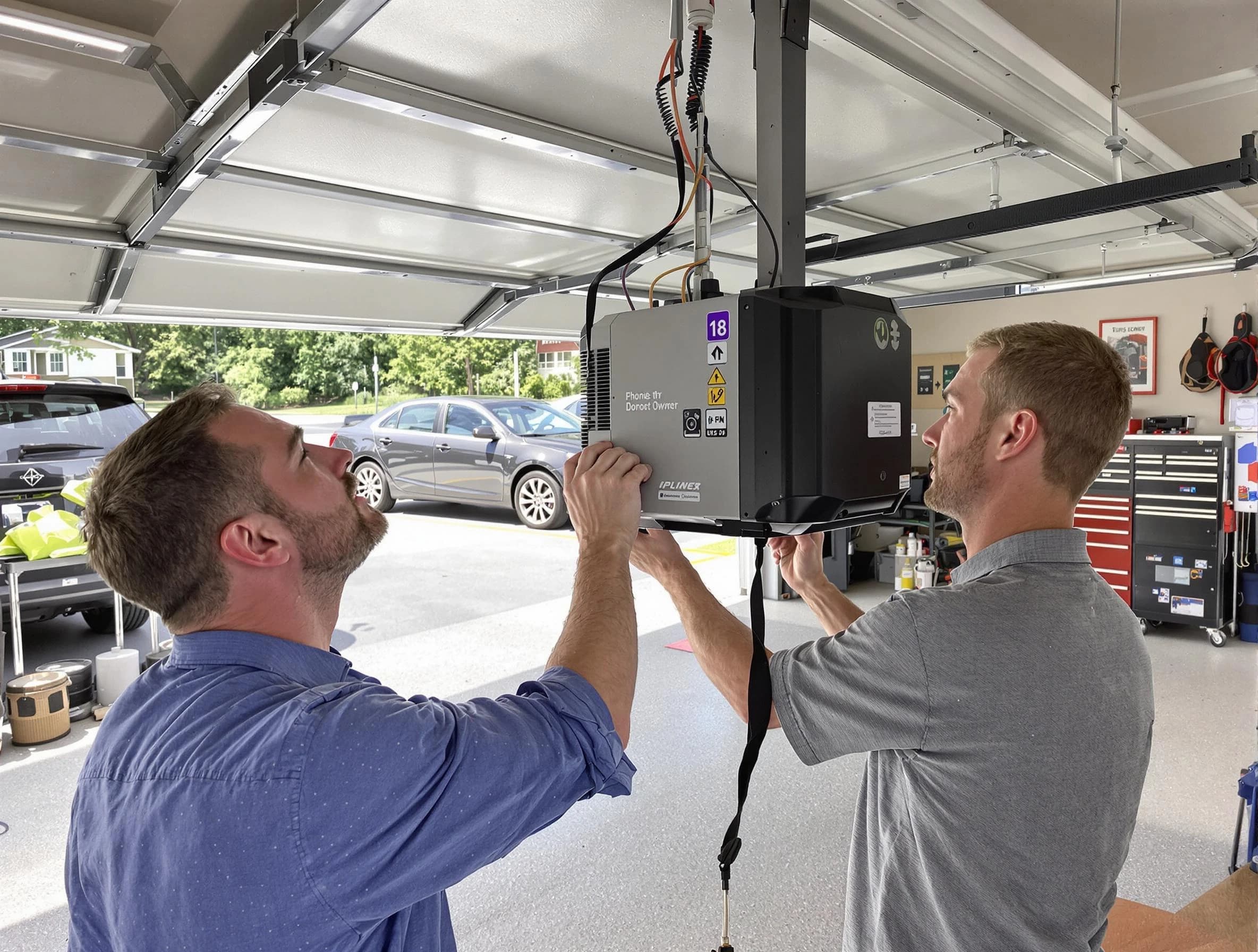 Belmont Garage Door Repair technician installing garage door opener in Belmont